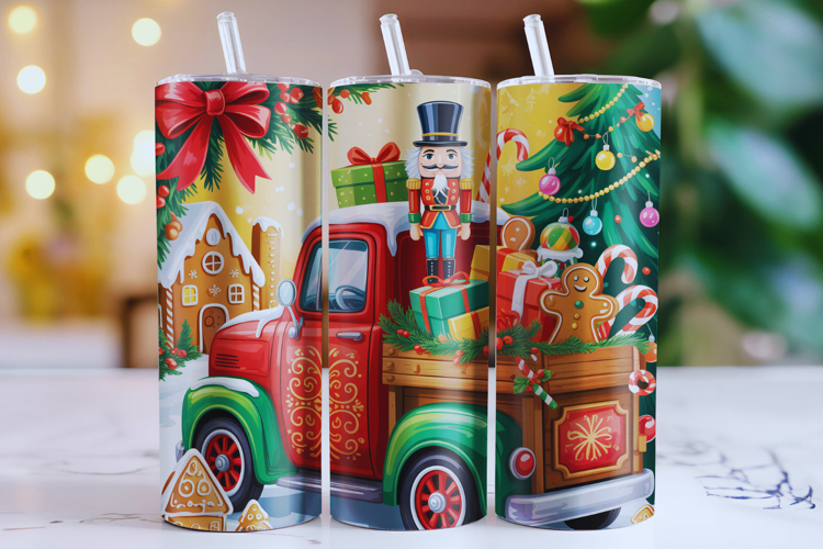 Merry Christmas Truck Tumbler Wrap | Christmas Wrap