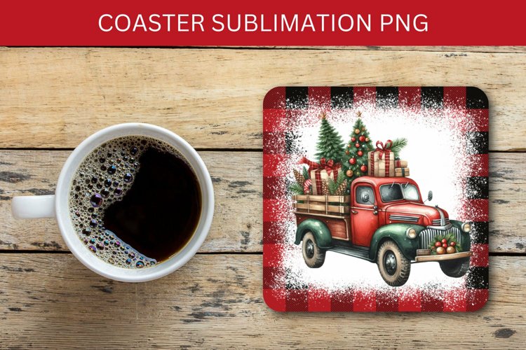 square coaster - christmas tree truck