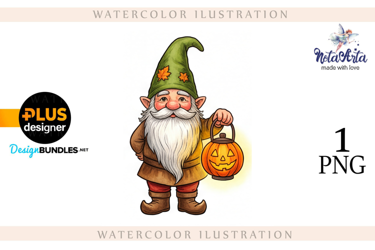 Gnomes with Pumpkin Harvest in Watercolor Style