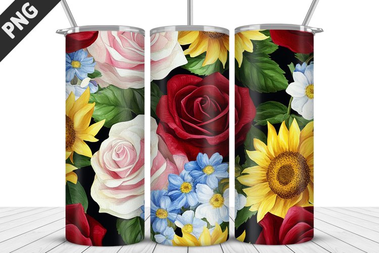 Valentine Rose Flowers Tumbler Wrap | Sublimation Design example image 1