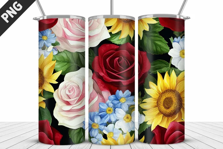 Valentine Rose Flowers Tumbler Wrap | Sublimation Design