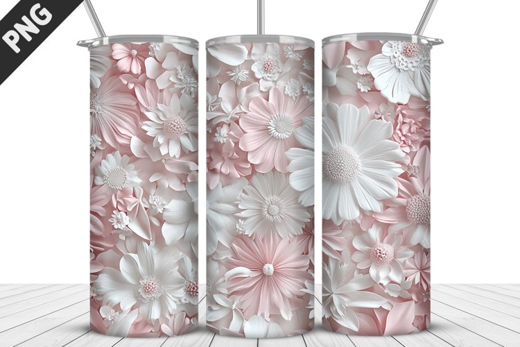 3D White Flowers Tumbler Wrap | Sublimation Design | Tumbler