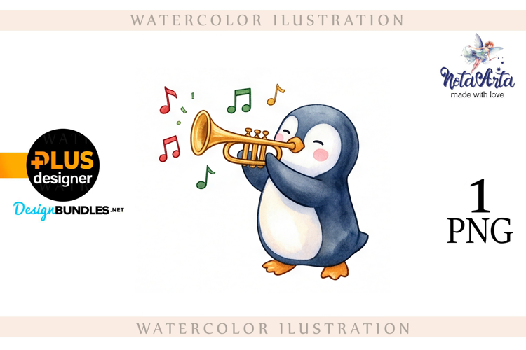 Christmas Penguins in Watercolor Style