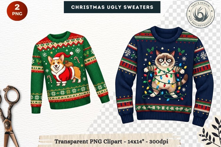 Christmas Ugly Sweaters Clipart Holiday Winter Sweater PNG example image 1