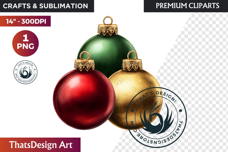 Christmas Baubles Clipart, Festive Holiday Ornaments PNG