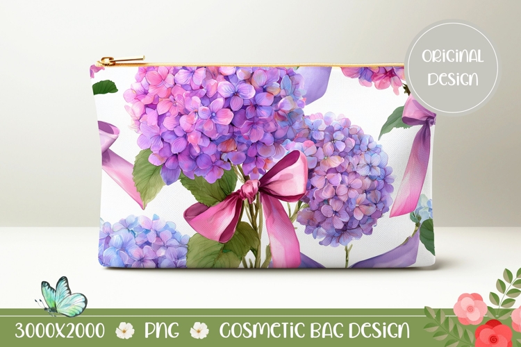 Purple Hydrangea Cosmetic Bag Design, Floral Cosmetic Bag