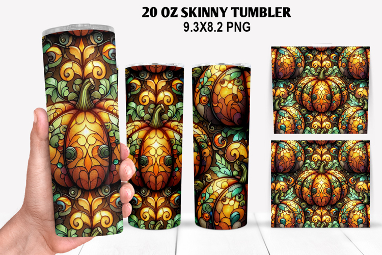 Pumpkin Skinny Tumbler 20oz Wrap Design, Halloween Tumbler