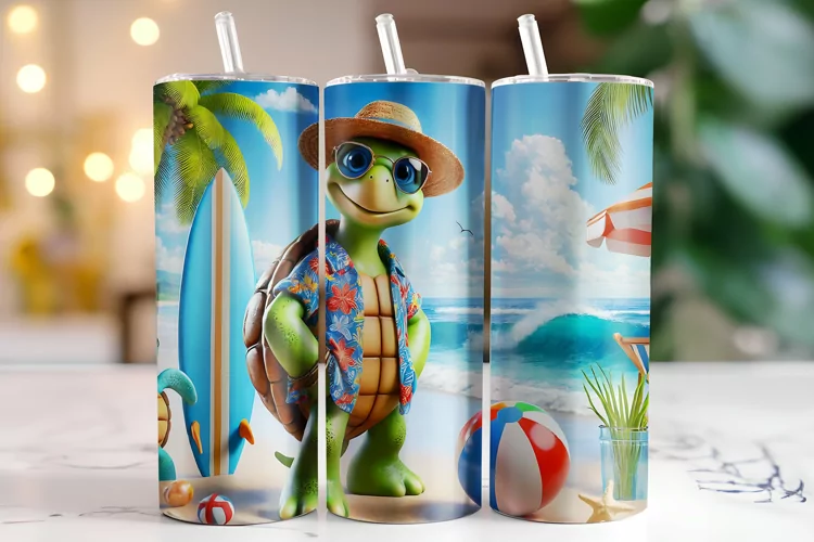 Turtle on the Beach Tumbler Wrap | Sublimation | Tumblers