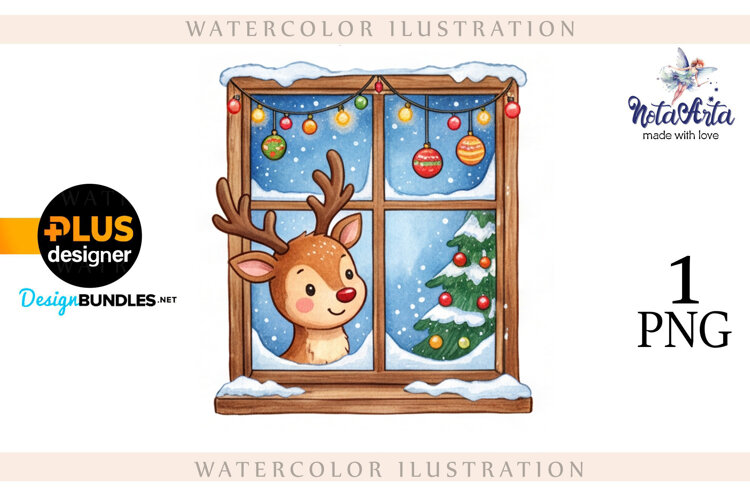 Christmas deer watercolor illustration example image 1