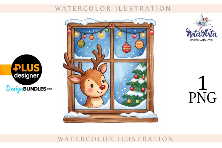 Christmas deer watercolor illustration