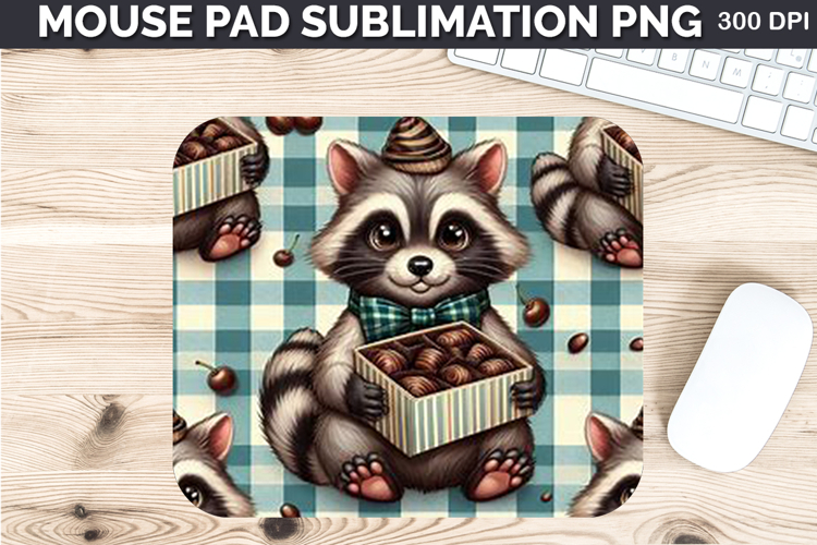 Watercolor Raccoon Mouse Pad Sublimation - Valentines PNG