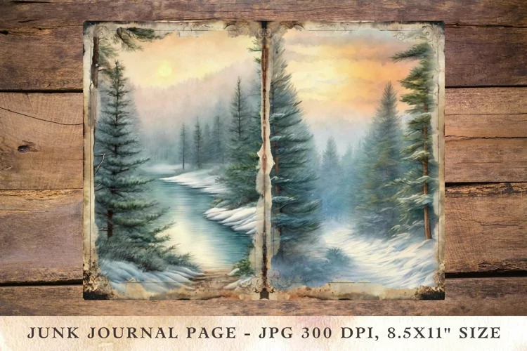 Printable Junk Journal Pages misty forest 6