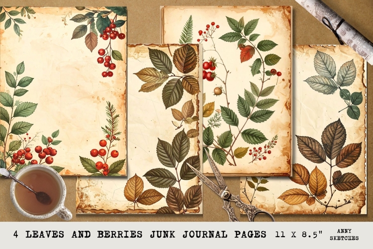 Leaves and Berries Junk Journal Pages Vintage Botanical