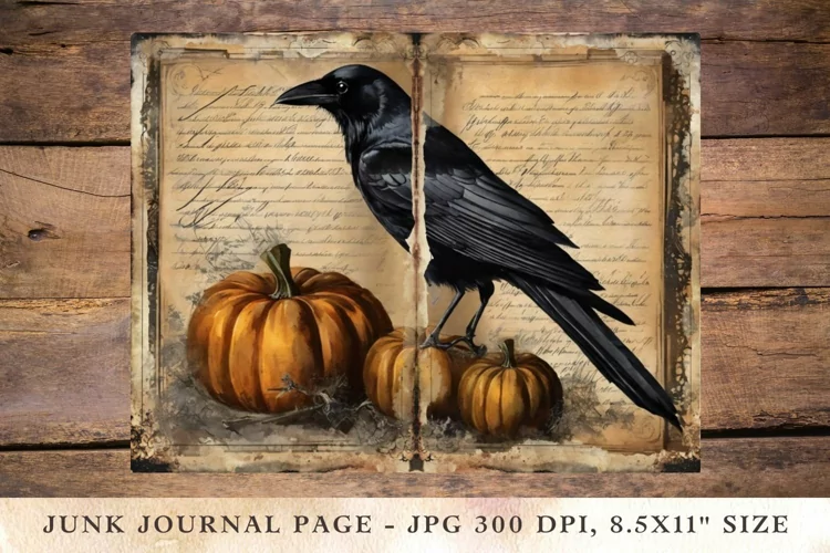 Printable Junk Journal Pages halloween crow 7