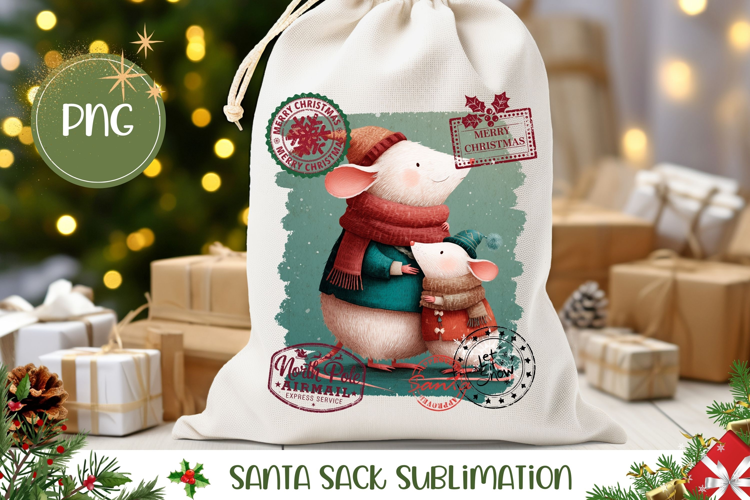 Cartoon Christmas Mice Santa Sack, Christmas Gift Bag