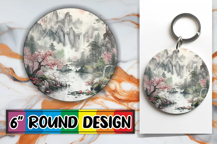 3D Spring Scene Circle Kaychain Sublimation Design Print