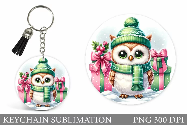 Cute Owl Keychain Design. Christmas Keychain Sublimation