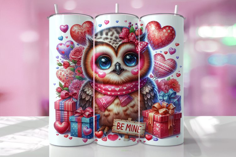 Valentines Day Owl Tumbler Wrap Sublimation Design