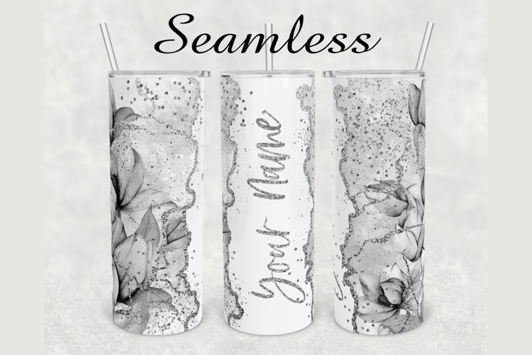 Gray Floral Glitter Marble 20oz sublimation design tumbler