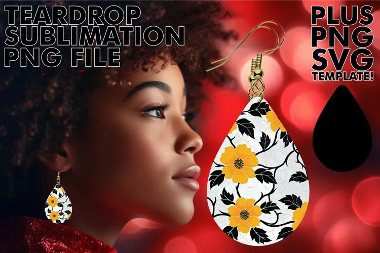 Sublimation-Perfect Teardrop Earrings with Flower Art