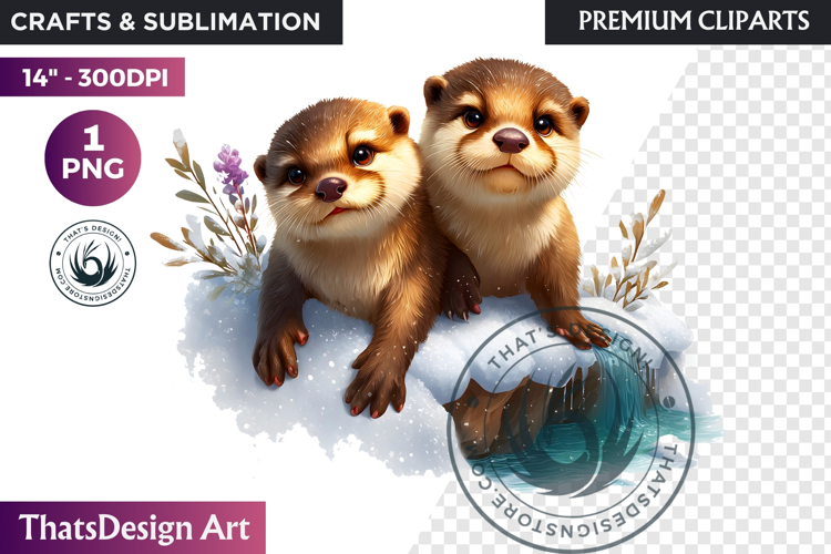 Otter Watercolor Arctic Winter Animal Clipart Wildlife PNG
