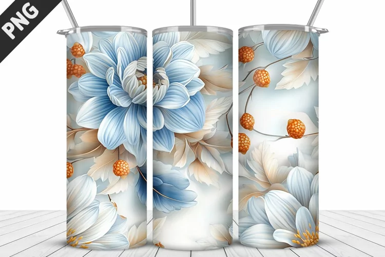 3D Daisy Flowers 20oz Tumbler Wrap | Sublimation Design
