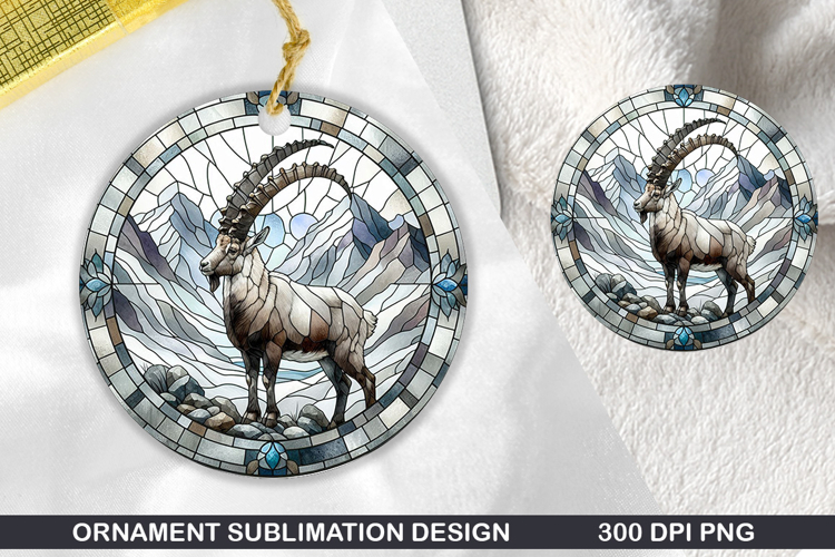 Cute Goat Stained Glass Ornament PNG, Digital Download File