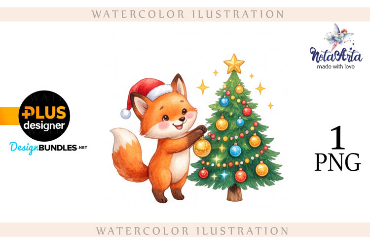 Illustration of a cute Christmas fox example image 1