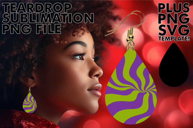 Fun Teardrop Earrings Sublimation PNG, Funky Pattern