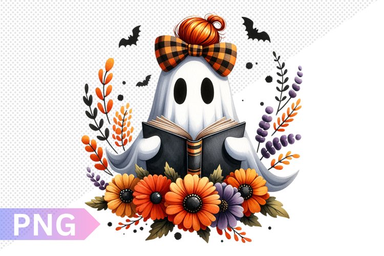 Halloween Ghost And Books Sublimation - Clipart PNG Design