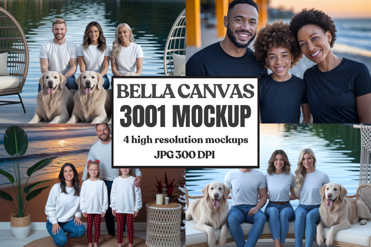 Bella Canvas 3001 Family Group T-Shirt Mockup