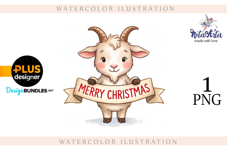 Christmas Goat in Watercolor Style