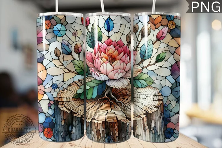 Watercolor Flower Wooden Stump Tumbler - High Quality 3Dpi