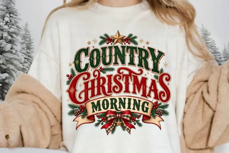 Country Christmas Morning Rustic Typography PNG - Vintage
