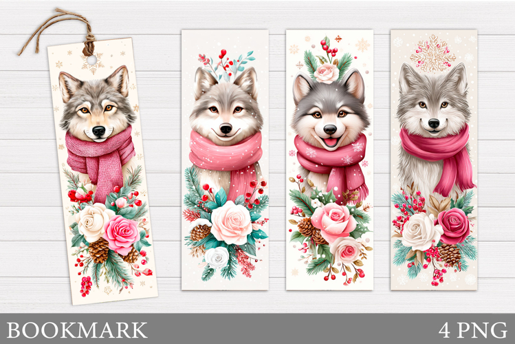 Christmas Wolf Bookmark. Christmas Bookmark Sublimation