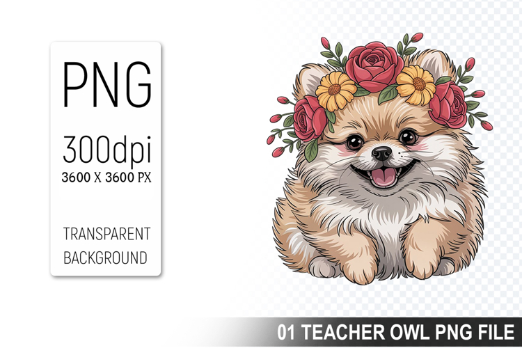 Cute Floral Dog, Animal Sublimation Clipart PNG