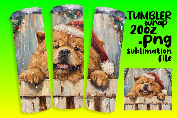 Winter Tumbler Wrap Art Peeking Dog Christmas Sublimation