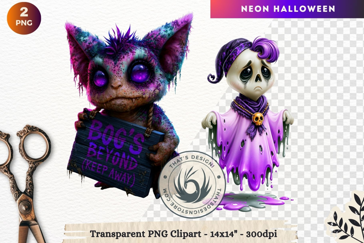 Neon Halloween Character Clipart Spooky Kawaii