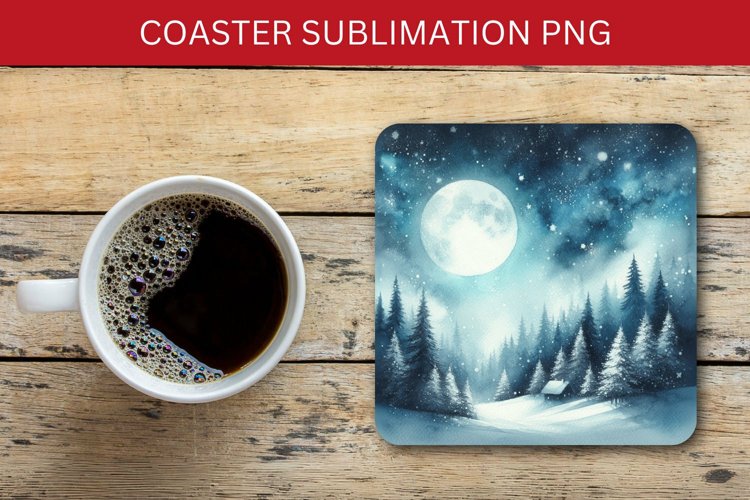 square coaster - night winter forest example image 1
