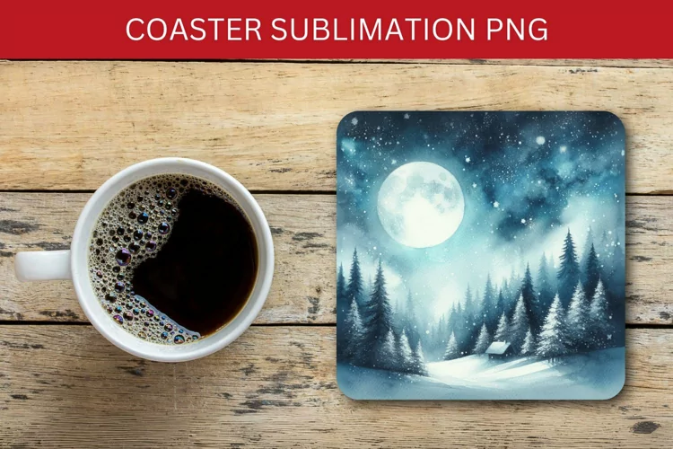 square coaster - night winter forest