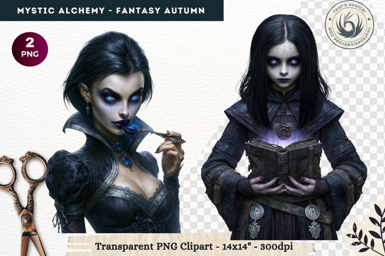 Gothic Witch Mystic Alchemy Clipart, Autumn Apothecary PNG
