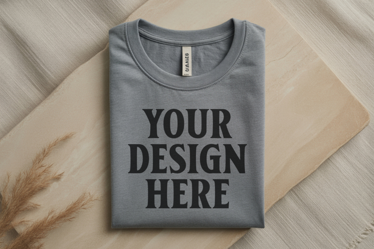 Athletic Heather Bella Canvas 3001 Flat Lay T-Shirt Mockup