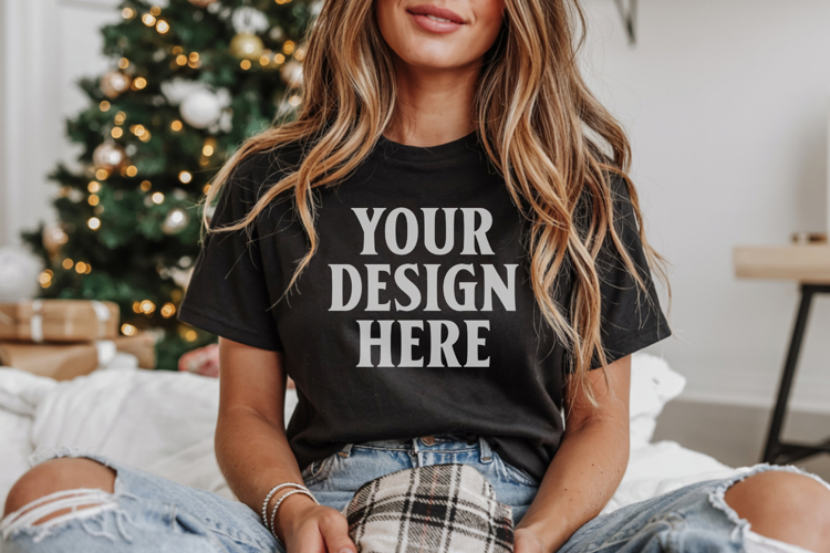 Christmas Bella Canvas 3001 Black Shirt Mockup ,Trandy Mock