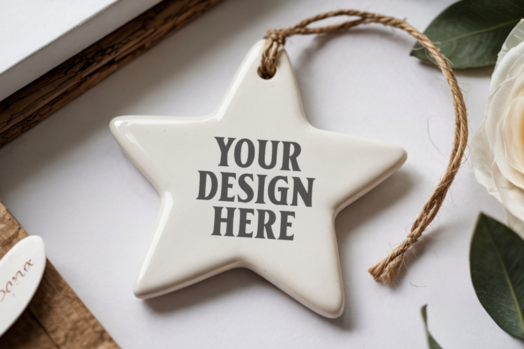 Christmas Star Ceramic Ornament Mockup | Holiday Star