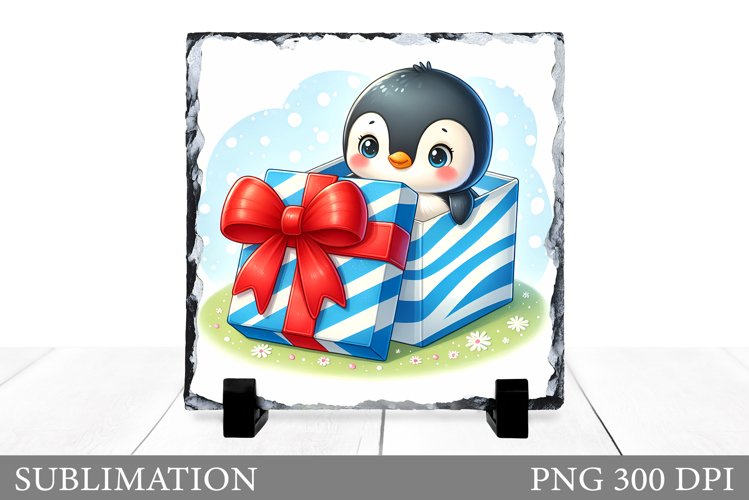 Cute Penguin Sublimation. Christmas Penguin Slate Design example image 1