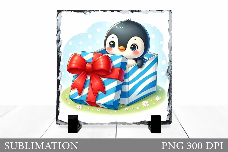 Cute Penguin Sublimation. Christmas Penguin Slate Design