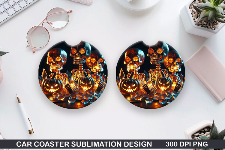 Skull Car coaster sublimation, Halloween Coaster PNG