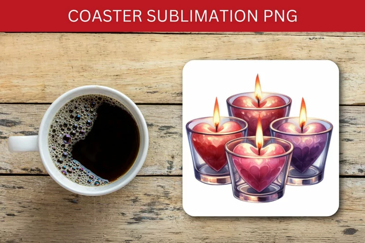 valentine square coaster - heart candle
