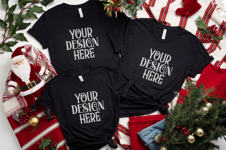 Christmas Family Matching Flat Lay T-Shirt Mockups