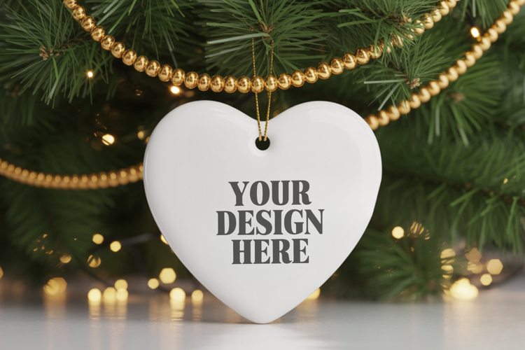 Christmas Love Heart Ornament Mockup | Holiday Hanging